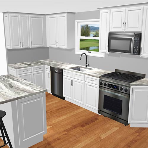 Interior rendering of a kitchen.