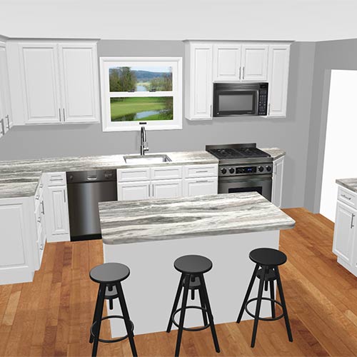 Interior rendering of a kitchen.