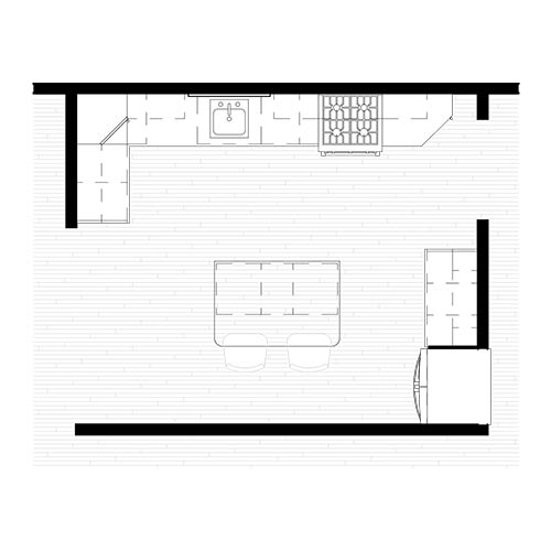 Floor plan of a kitchen renovation.