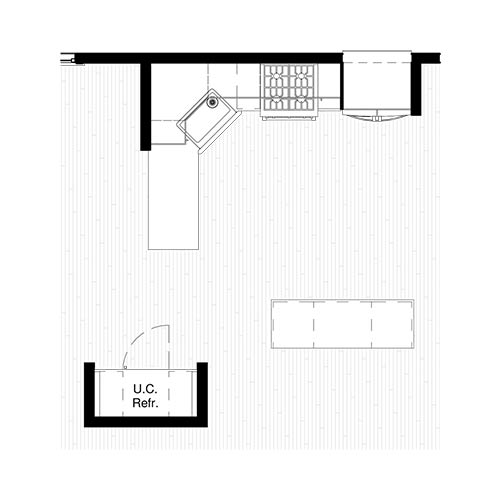 Floor plan of a kitchen renovation.