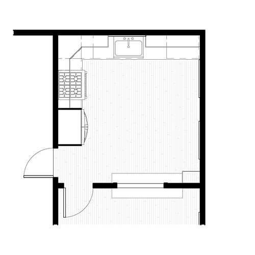 Floor plan of a kitchen renovation.