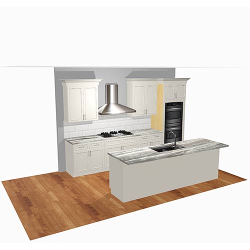 Interior rendering of a kitchen.