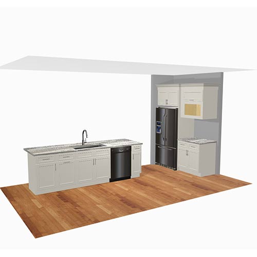 Interior rendering of a kitchen.