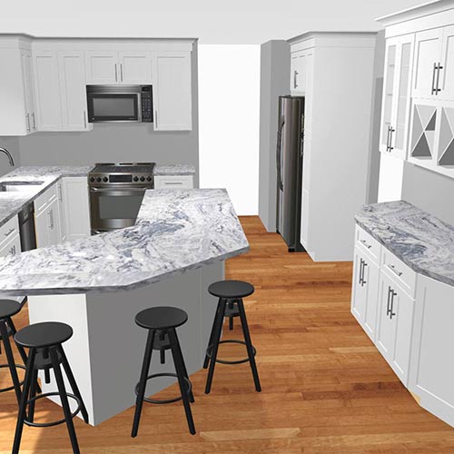 Interior rendering of a kitchen.