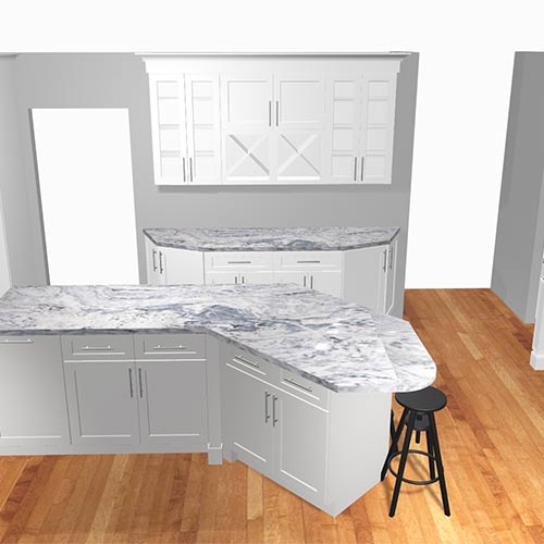 Interior rendering of a kitchen.