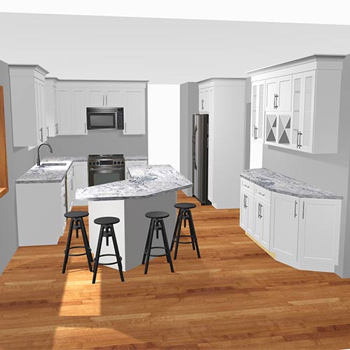 Interior rendering of a kitchen.