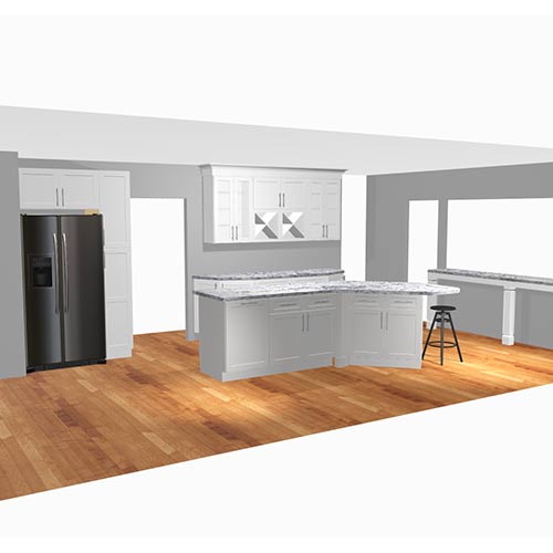 Interior rendering of a kitchen.