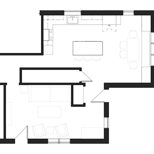 Floor plan of a kitchen in Winsted, Connecticut.